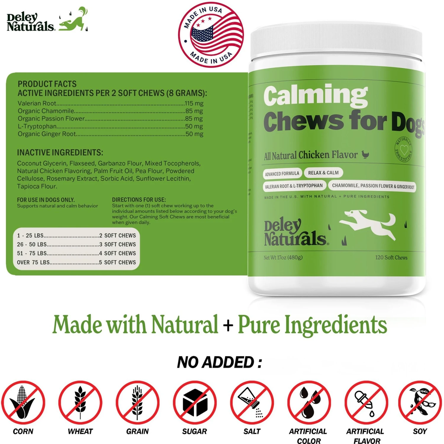 Deley Naturals Advanced Calming Chicken Flavor Dog Supplement, 17-oz Bag, 120 Count 5 Deley Naturals Advanced Calming Chicken Flavor Dog Supplement, 17-oz Bag, 120 Count - Image 5