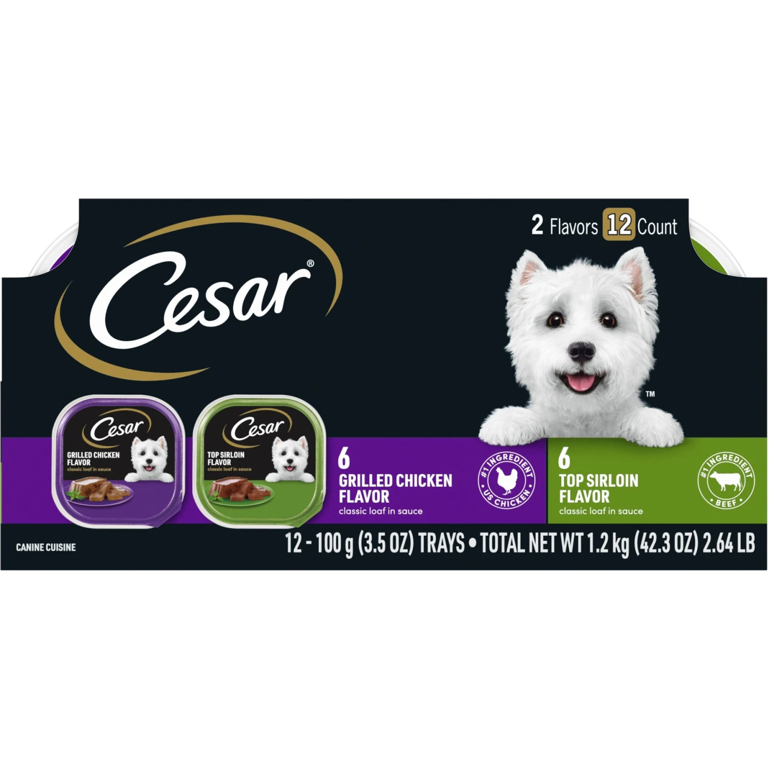 Cesar Classic Loaf In Sauce Top Sirloin & Grilled Chicken Flavors Variety Pack Grain-Free Small Breed Adult Wet Dog Food Trays 1 Cesar Classic Loaf In Sauce Top Sirloin & Grilled Chicken Flavors Variety Pack Grain-Free Small Breed Adult Wet Dog Food Trays