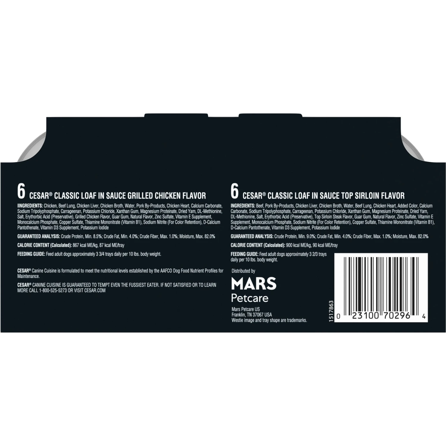 Cesar Classic Loaf In Sauce Top Sirloin & Grilled Chicken Flavors Variety Pack Grain-Free Small Breed Adult Wet Dog Food Trays 2 Cesar Classic Loaf In Sauce Top Sirloin & Grilled Chicken Flavors Variety Pack Grain-Free Small Breed Adult Wet Dog Food Trays - Image 2