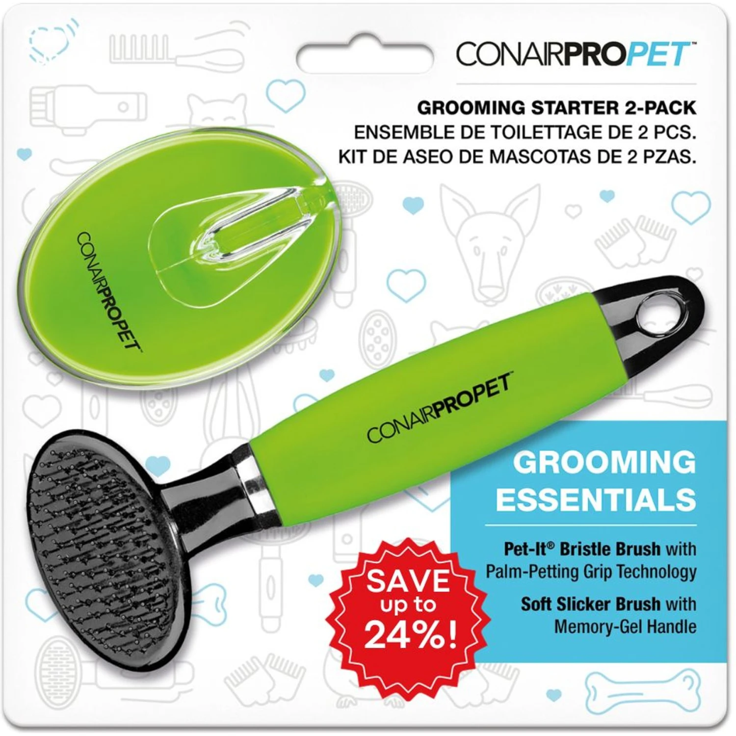 ConairPROPET Cat & Dog Grooming Starter Value Pack, 2-Pack, Green 1 ConairPROPET Cat & Dog Grooming Starter Value Pack, 2-Pack, Green