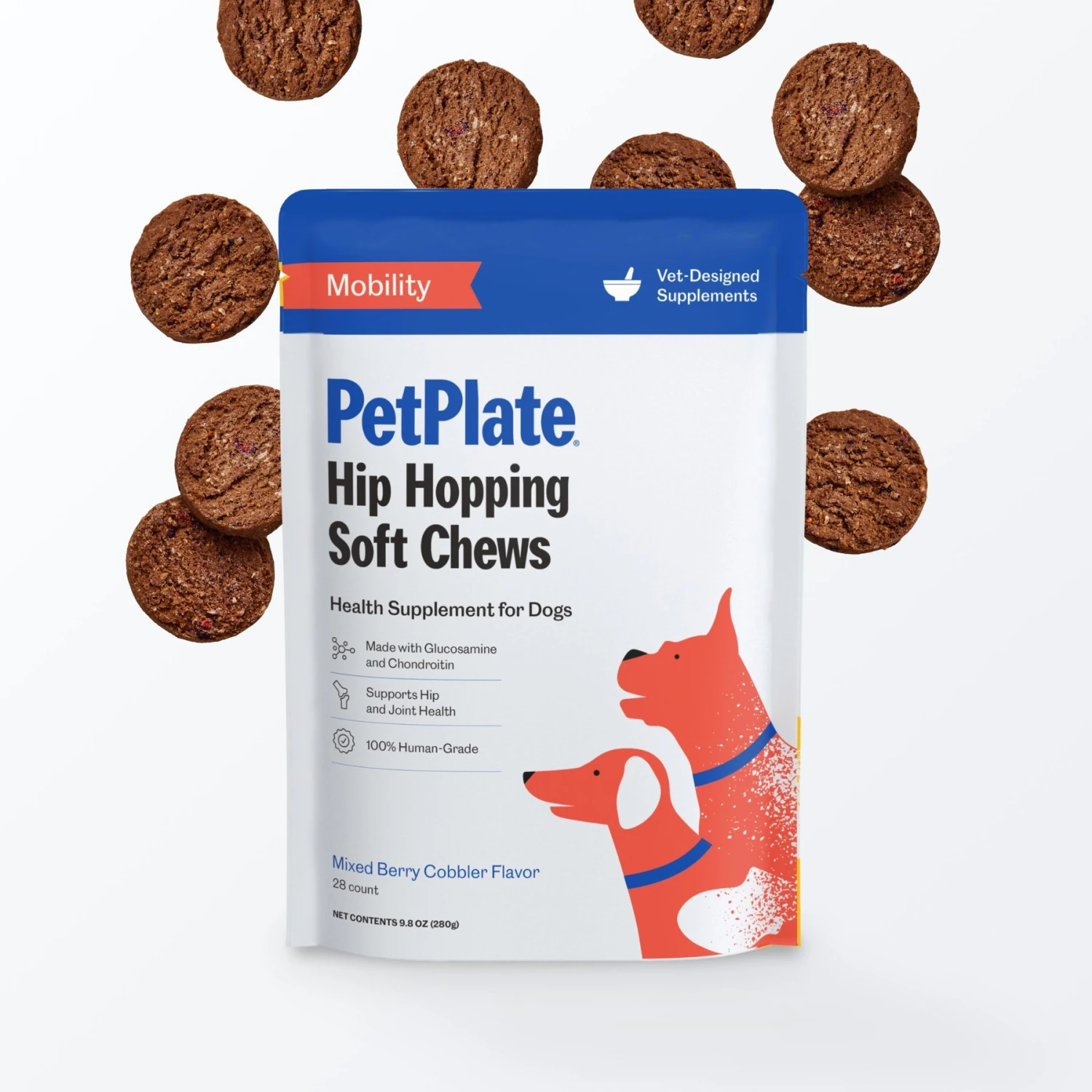 PetPlate Human Grade Hip Hoppin' Mobility Soft Chews Dog Supplement, 28 Count 1 PetPlate Human Grade Hip Hoppin' Mobility Soft Chews Dog Supplement, 28 Count