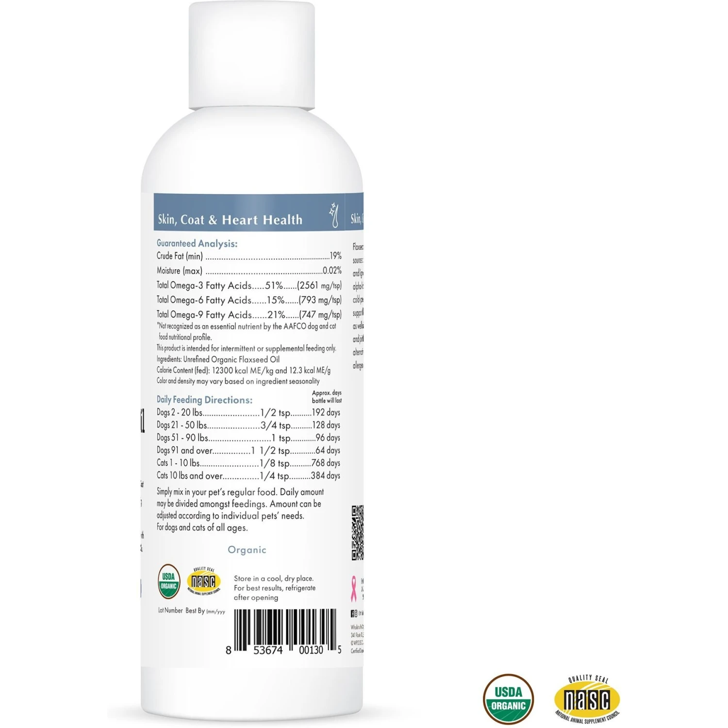 Wholistic Pet Organics Flax Seed Oil Dog & Cat Supplement, 16-oz Bottle 2 Wholistic Pet Organics Flax Seed Oil Dog & Cat Supplement, 16-oz Bottle - Image 2