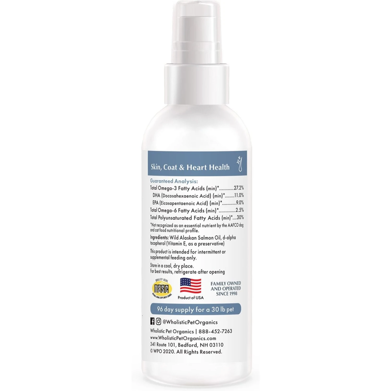 Wholistic Pet Organics Wild Salmon Oil Dog & Cat, 4-oz Bottle 2 Wholistic Pet Organics Wild Salmon Oil Dog & Cat, 4-oz Bottle - Image 2