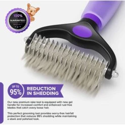 Ruff 'N Ruffus Upgraded Gel-Handle Double-Sided Rake Brush For Dogs, Purple -Pet Wellness 878390 PT2. AC SS1800 V1688071746