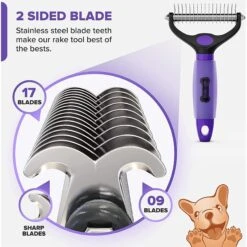 Ruff 'N Ruffus Upgraded Gel-Handle Double-Sided Rake Brush For Dogs, Purple -Pet Wellness 878390 PT3. AC SS1800 V1688071745