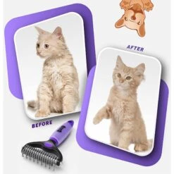 Ruff 'N Ruffus Upgraded Gel-Handle Double-Sided Rake Brush For Dogs, Purple -Pet Wellness 878390 PT5. AC SS1800 V1688071745