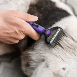 Ruff 'N Ruffus Upgraded Gel-Handle Double-Sided Rake Brush For Dogs, Purple -Pet Wellness 878390 PT7. AC SS1800 V1688071744