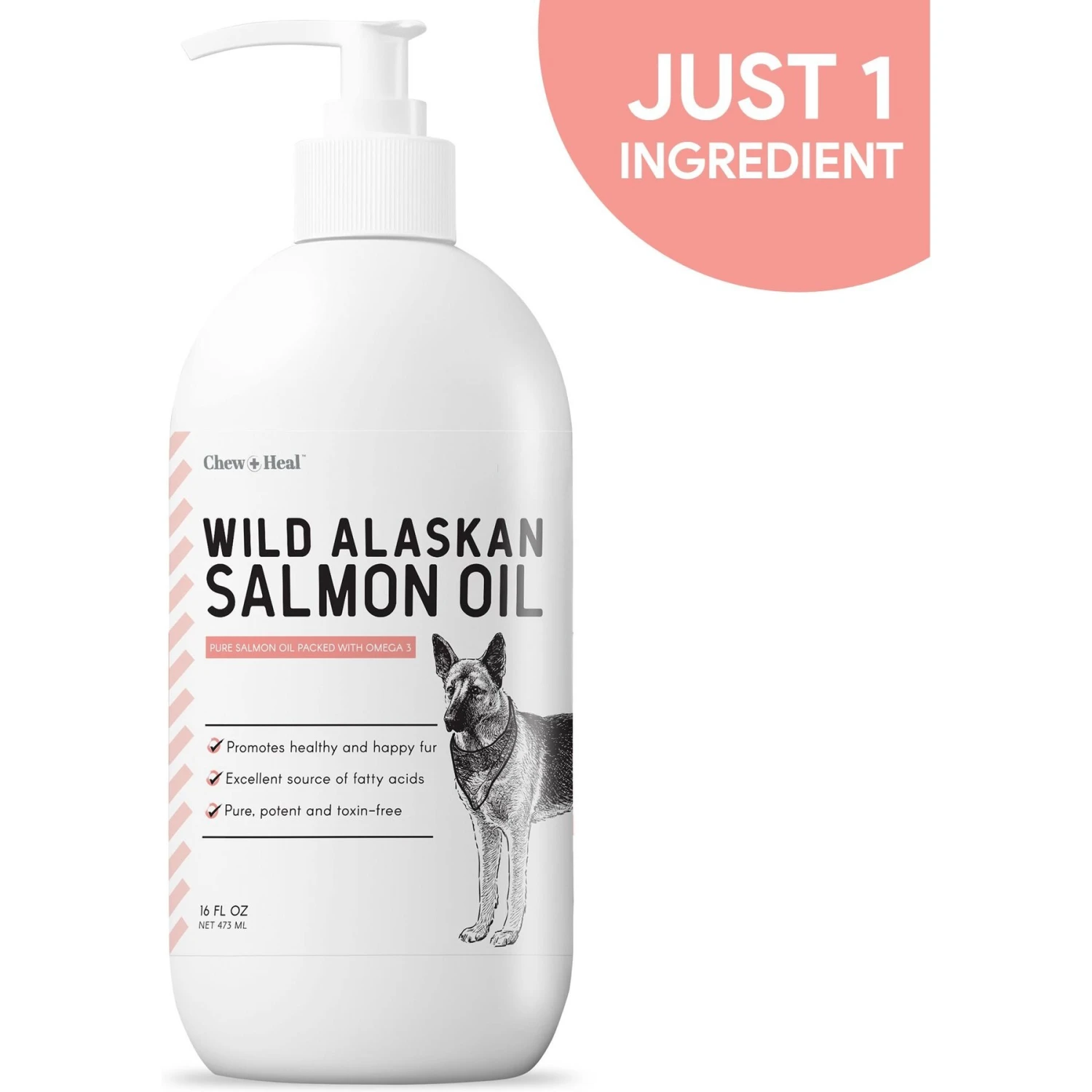 Chew + Heal Pure Wild Alaskan Omega Salmon Oil Skin & Coat Liquid Supplement For Dogs 1 Chew + Heal Pure Wild Alaskan Omega Salmon Oil Skin & Coat Liquid Supplement For Dogs