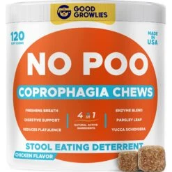 GoodGrowlies Chew No Poo Coprophagia Natural Stool Eating Deterrent & Breath Aid Chew Supplement For Dogs, 120 Count