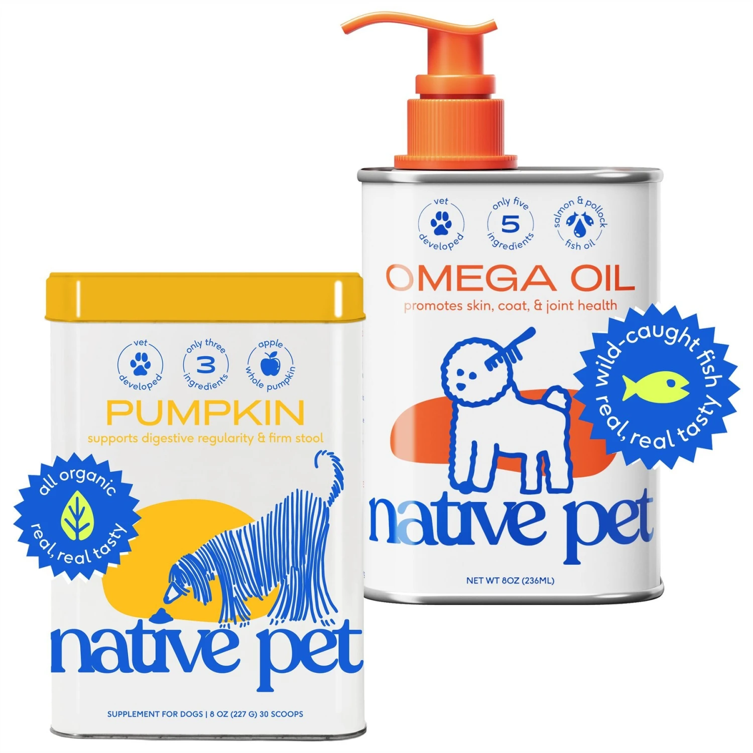 Native Pet Organic Pumpkin Fiber Powder Dog Supplement & Native Pet Omega 3 Fish Oil To Support Skin & Coat Health Dog Supplement 1 Native Pet Organic Pumpkin Fiber Powder Dog Supplement & Native Pet Omega 3 Fish Oil To Support Skin & Coat Health Dog Supplement