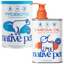 Native Pet Vet-Formulated Probiotic & Prebiotic Digestive Issues Powder Supplement For Dogs & Native Pet Omega 3 Fish Oil To Support Skin & Coat Health Dog Supplement