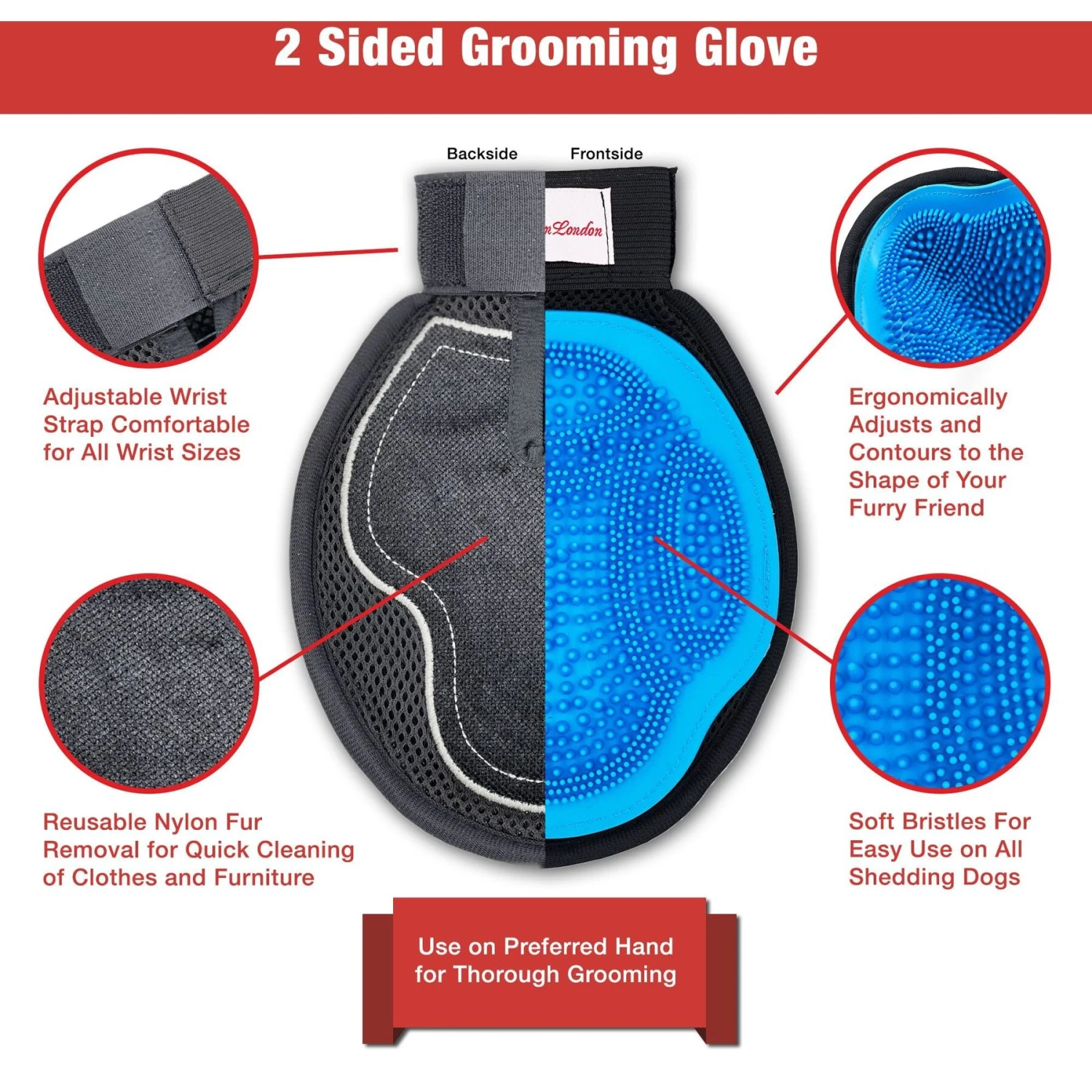 Warren London 2-in-1 Grooming Glove Dog Brush 2 Warren London 2-in-1 Grooming Glove Dog Brush - Image 2