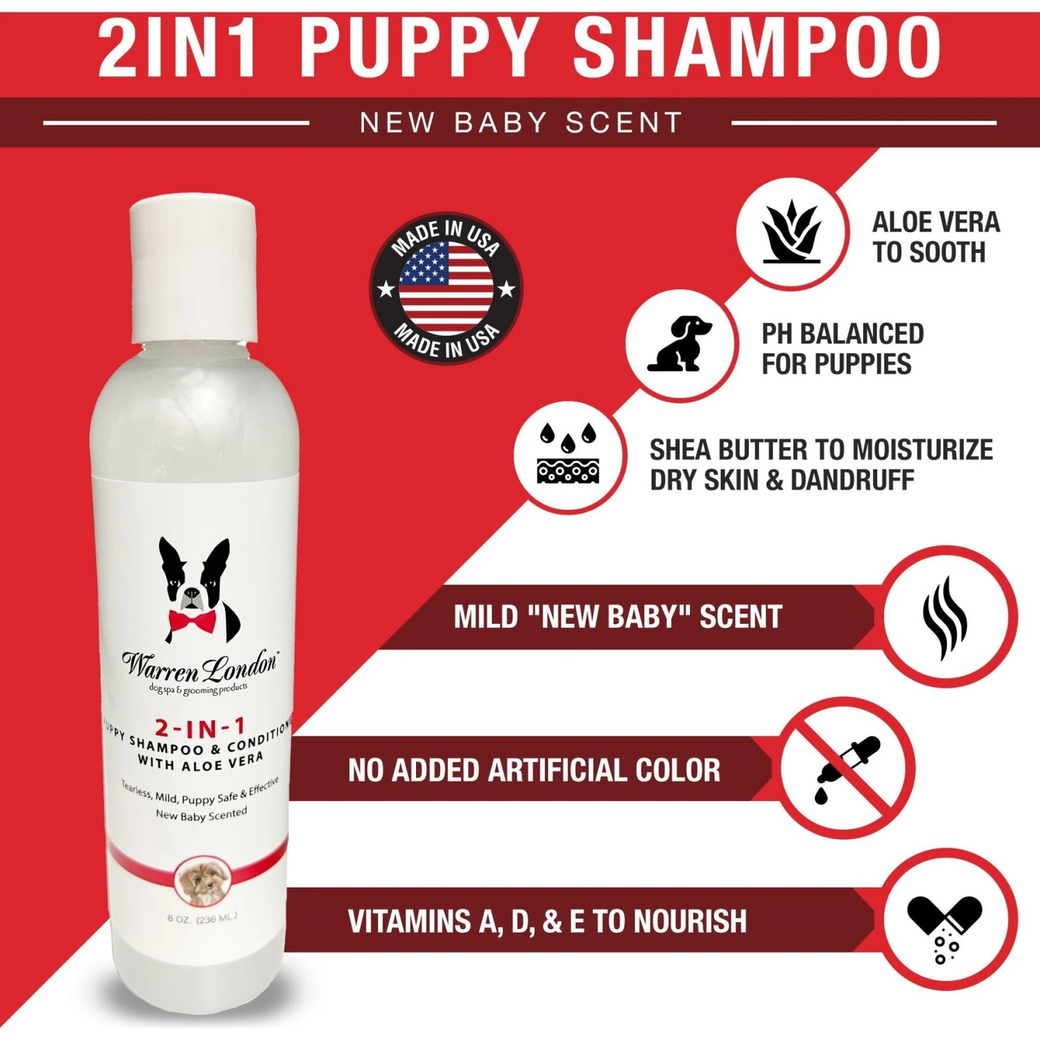 Warren London 2-in-1 Puppy Shampoo, 8-oz Bottle 2 Warren London 2-in-1 Puppy Shampoo, 8-oz Bottle - Image 2