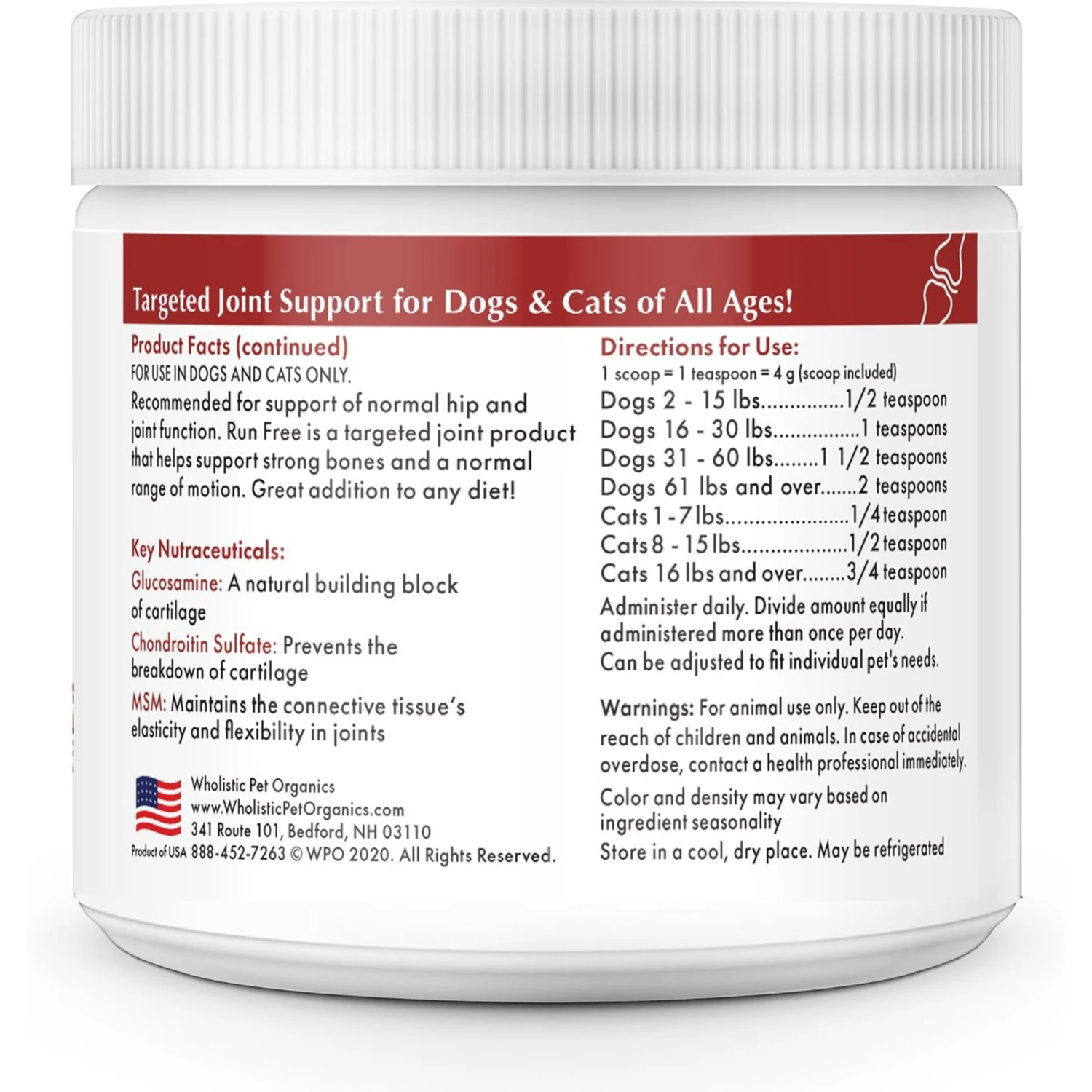 Wholistic Pet Organics Run Free Powder Supplement For Dogs & Cats 3 Wholistic Pet Organics Run Free Powder Supplement For Dogs & Cats - Image 3