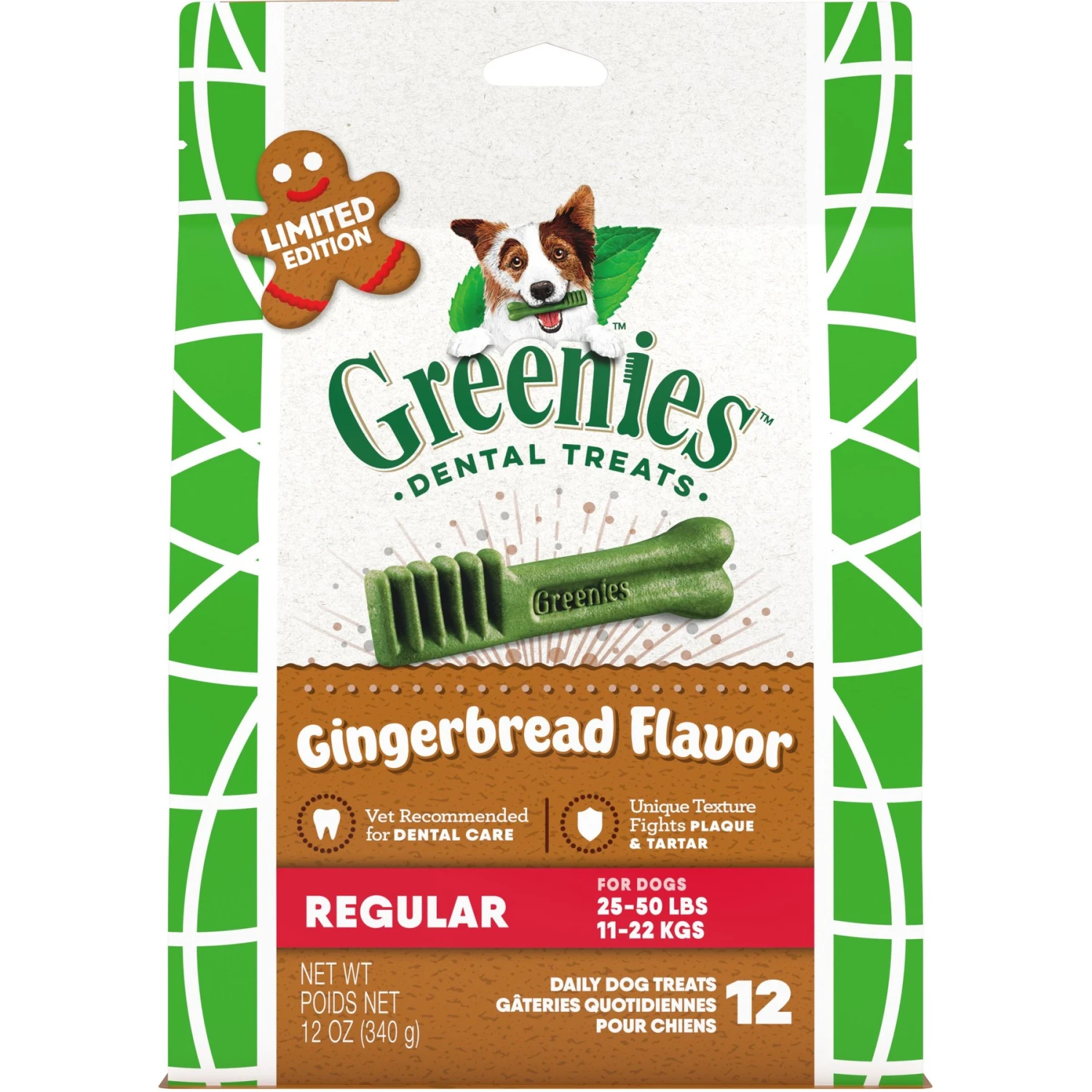 Greenies Gingerbread Flavor Regular Dental Dog Treats, 12 Count 1 Greenies Gingerbread Flavor Regular Dental Dog Treats, 12 Count