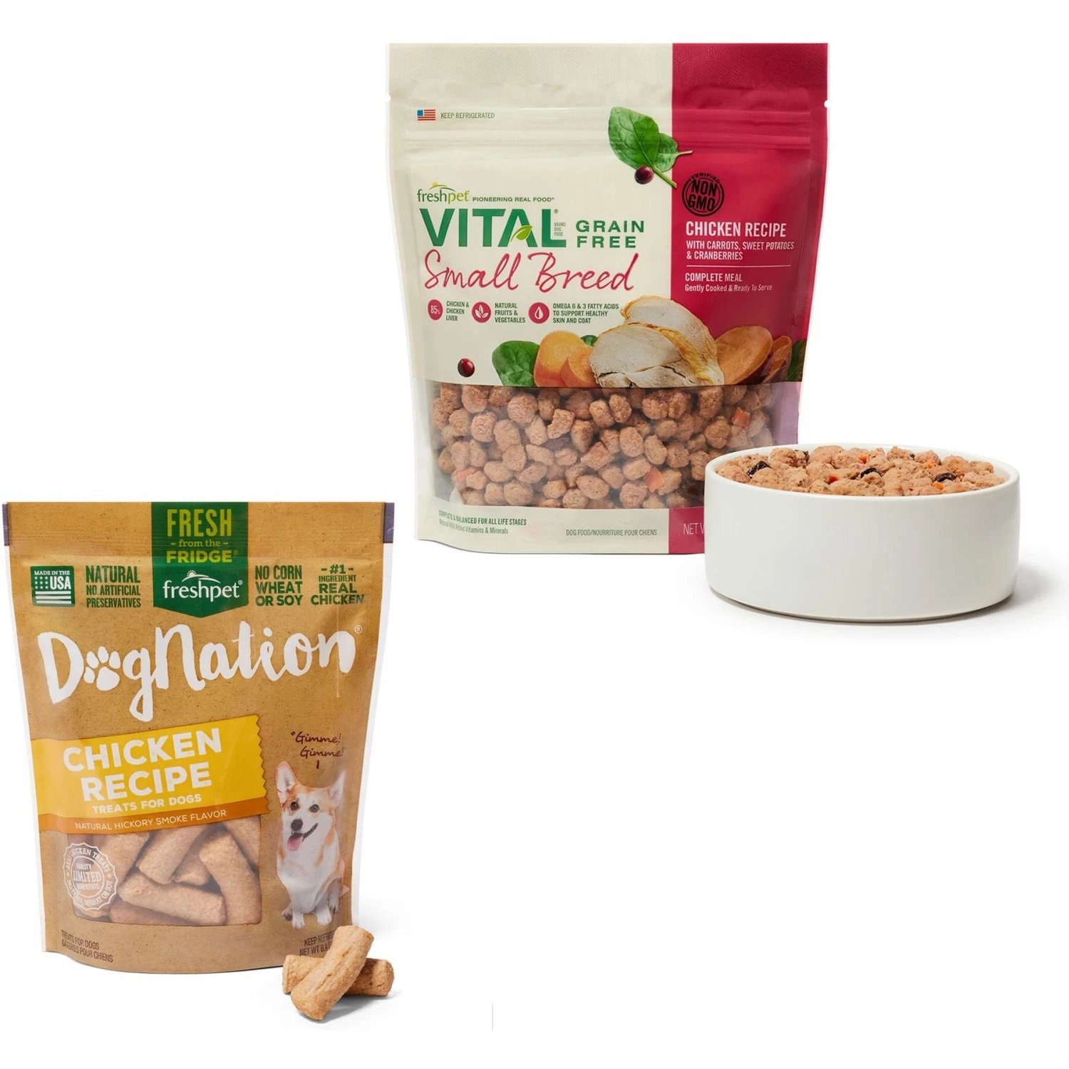 Freshpet Dognation Chicken Recipe Fresh Dog Treats & Freshpet Vital Chicken Recipe Grain-Free Small Breed Fresh Dog Food 1 Freshpet Dognation Chicken Recipe Fresh Dog Treats & Freshpet Vital Chicken Recipe Grain-Free Small Breed Fresh Dog Food