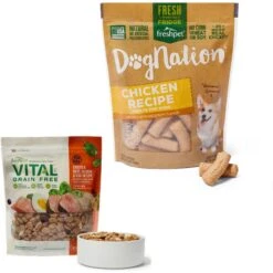 Freshpet Dognation Chicken Recipe Fresh Dog Treats & Freshpet Vital Chicken, Beef, Salmon & Egg Recipe Grain-Free Fresh Dog Food