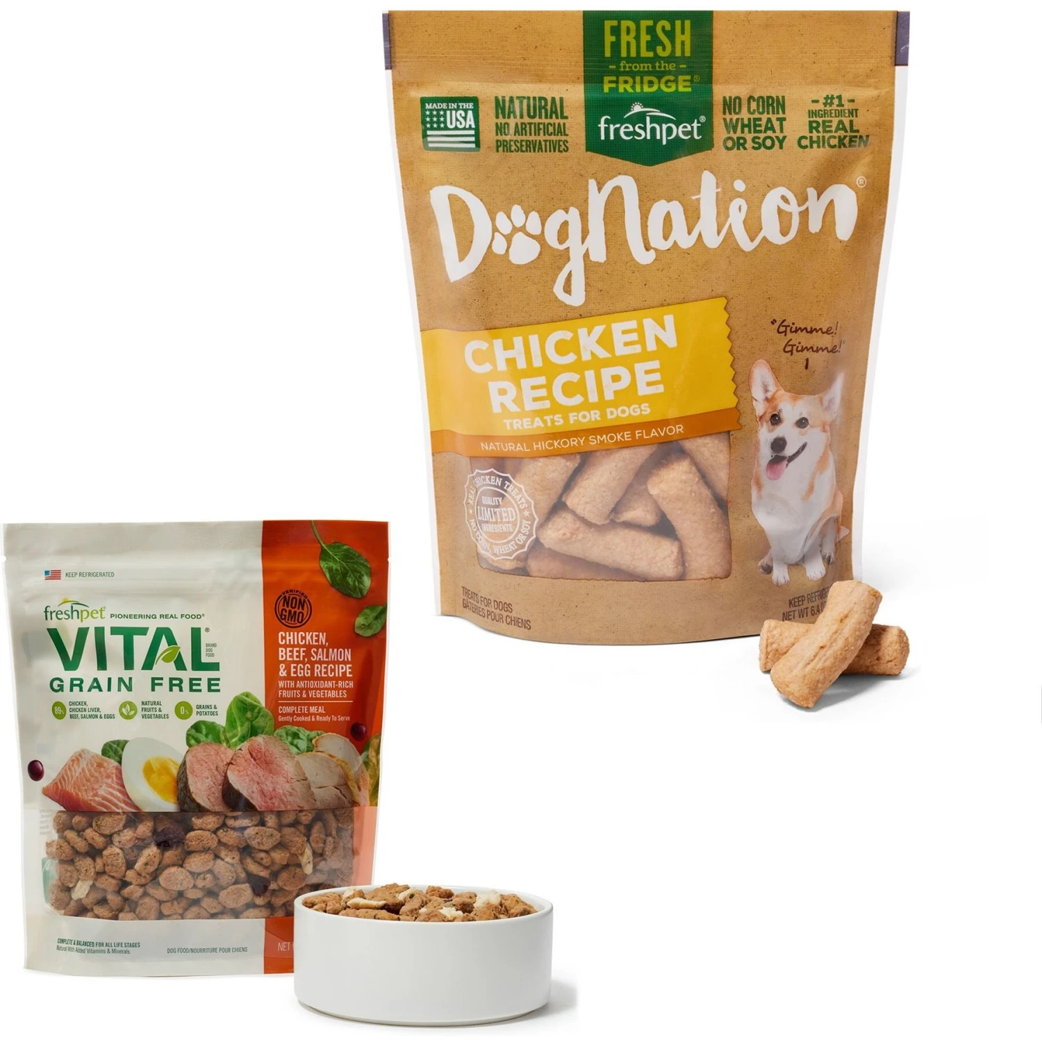 Freshpet Dognation Chicken Recipe Fresh Dog Treats & Freshpet Vital Chicken, Beef, Salmon & Egg Recipe Grain-Free Fresh Dog Food 1 Freshpet Dognation Chicken Recipe Fresh Dog Treats & Freshpet Vital Chicken, Beef, Salmon & Egg Recipe Grain-Free Fresh Dog Food