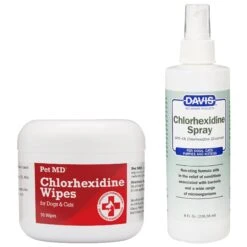 Pet MD Chlorhexidine Antiseptic Wipes For Dogs & Cats & Davis Chlorhexidine Dog & Cat Spray, 8-oz Bottle