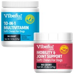 Vibeful 10-in-1 Multivitamin Bites Peanut Butter Flavored Soft Chews Multivitamin For Dogs & Vibeful Mobility & Joint Health Beef Flavored Soft Chews Joint Supplement For Dogs
