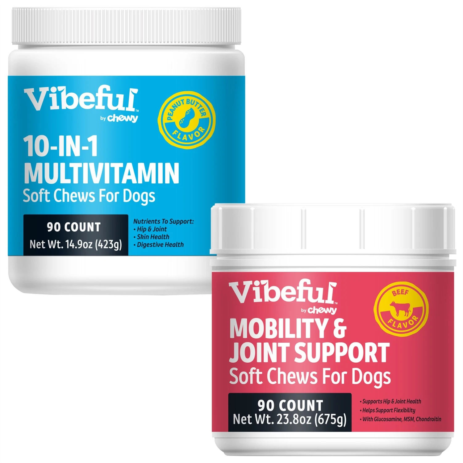 Vibeful 10-in-1 Multivitamin Bites Peanut Butter Flavored Soft Chews Multivitamin For Dogs & Vibeful Mobility & Joint Health Beef Flavored Soft Chews Joint Supplement For Dogs 1 Vibeful 10-in-1 Multivitamin Bites Peanut Butter Flavored Soft Chews Multivitamin For Dogs & Vibeful Mobility & Joint Health Beef Flavored Soft Chews Joint Supplement For Dogs