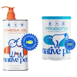 Native Pet Omega 3 Fish Oil To Support Skin & Coat Health Dog Supplement & Native Pet Vet-Formulated Probiotic & Prebiotic Digestive Issues Powder Supplement For Dogs