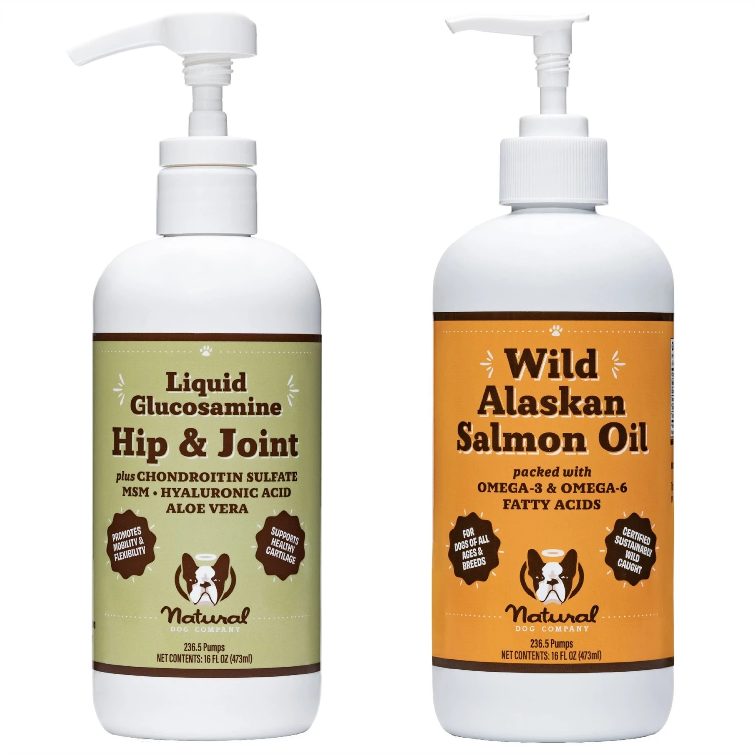 Natural Dog Company Liquid Glucosamine Hip & Joint Oil, 16-oz Bottle & Natural Dog Company Wild Alaskan Salmon Oil Liquid Skin & Coat Supplement For Dogs 1 Natural Dog Company Liquid Glucosamine Hip & Joint Oil, 16-oz Bottle & Natural Dog Company Wild Alaskan Salmon Oil Liquid Skin & Coat Supplement For Dogs