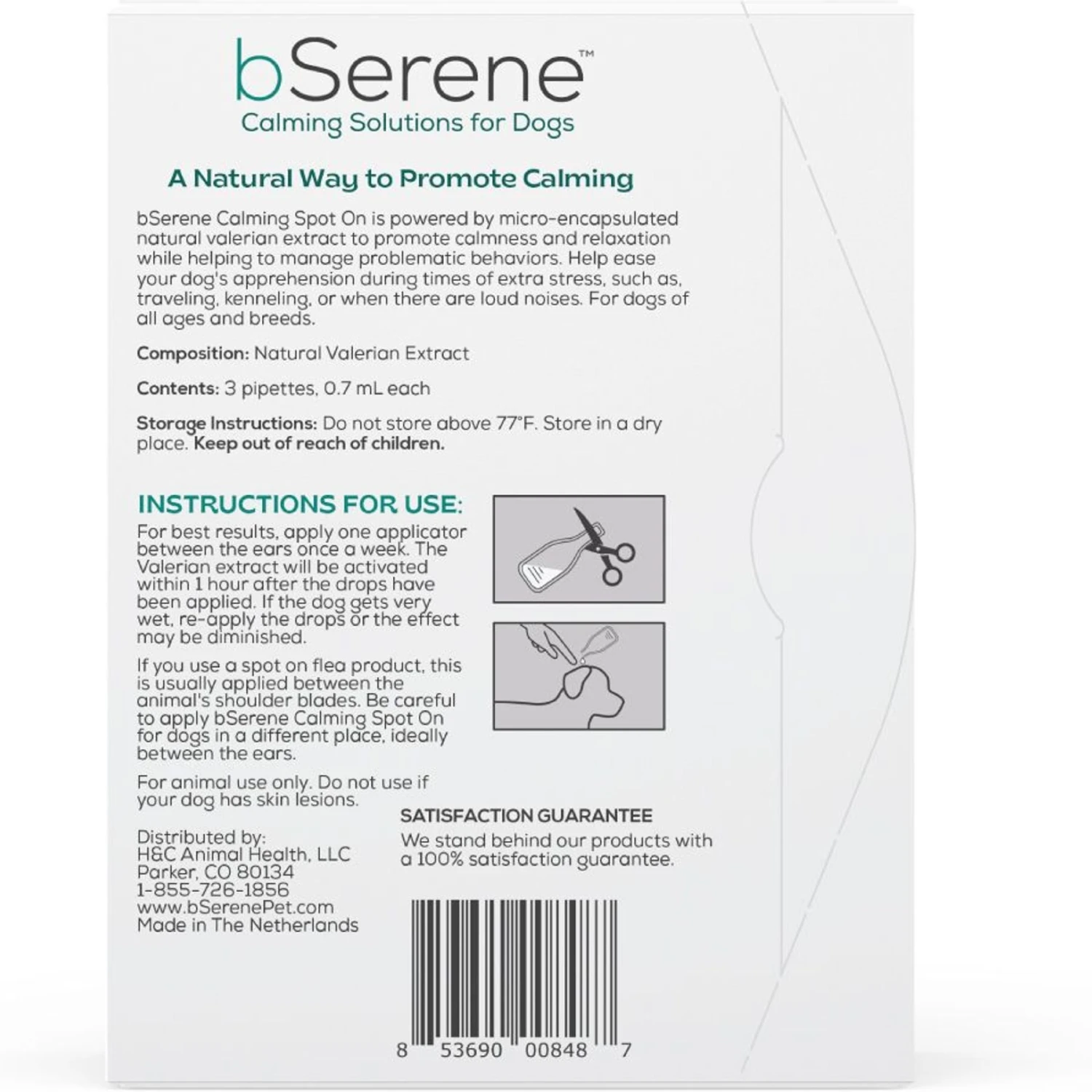BSerene Spot On Valerian Calming Topical Solution For Dogs, 3 Count 2 BSerene Spot On Valerian Calming Topical Solution For Dogs, 3 Count - Image 2